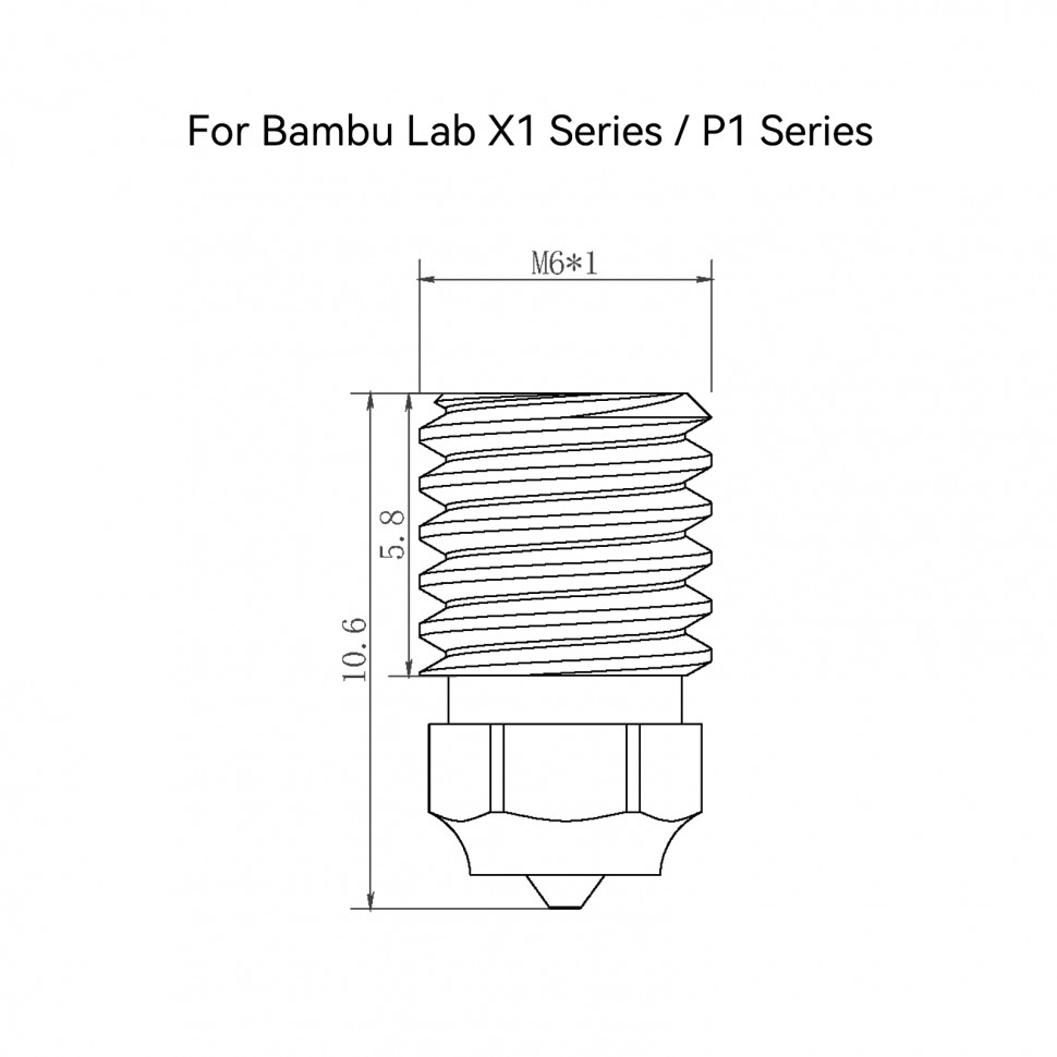 Миниатюра Сопло для хотэнда TZ для Bambu Lab X1, P1P (медное с каленой вставкой) 10
