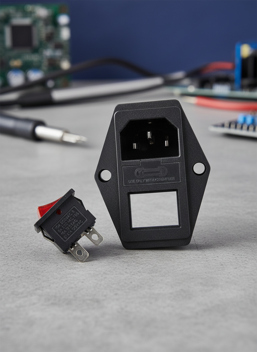 Миниатюра Разъем питания с кнопкой и предохранителем 1