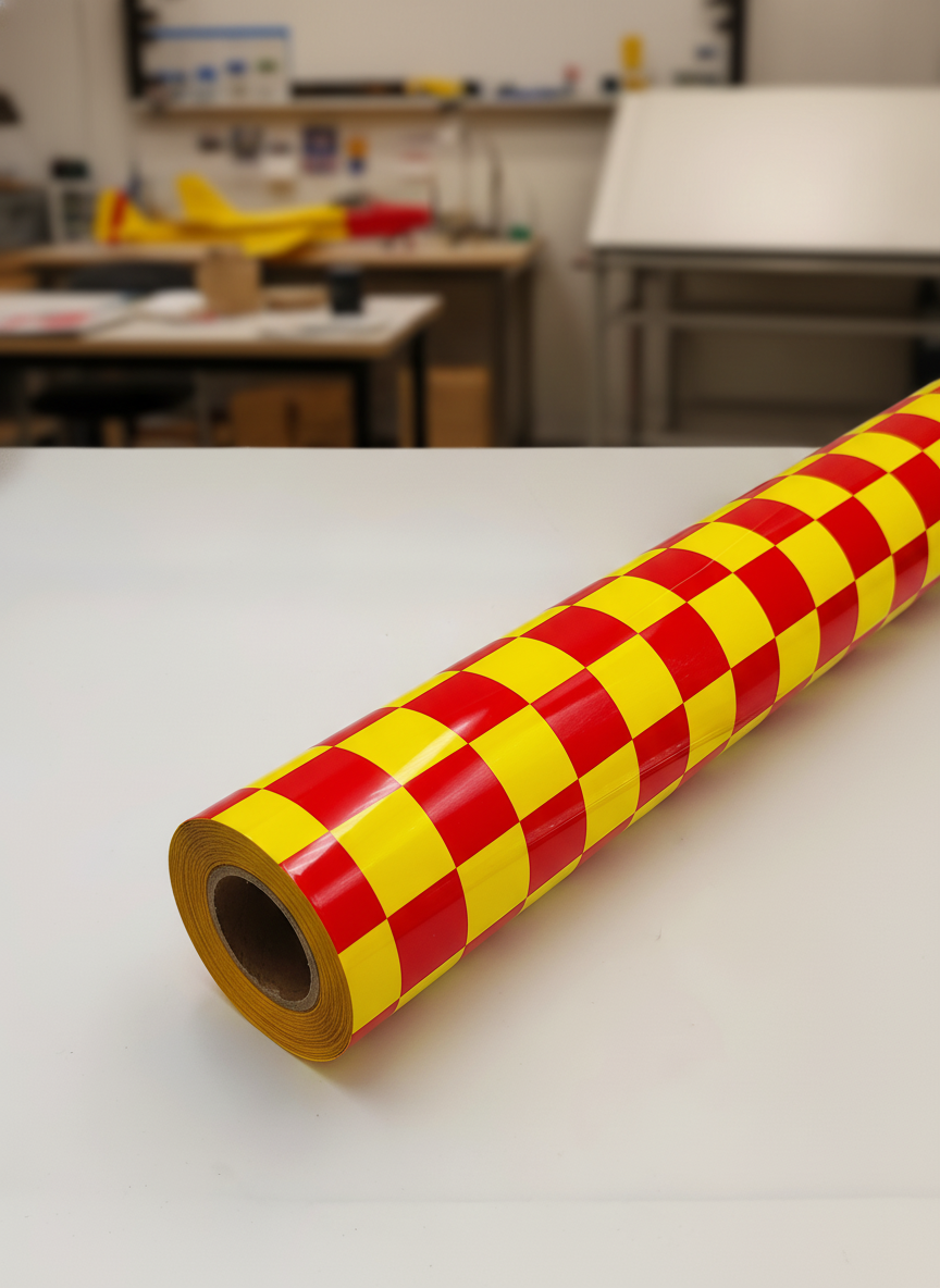 Миниатюра Пленка для обтяжки авиамоделей, 638 мм, клетка красно-желтая 1