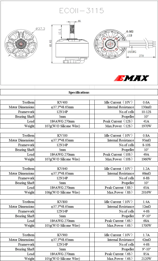 Миниатюра Электродвигатель EMAX ECO II Series 3115 KV900 11