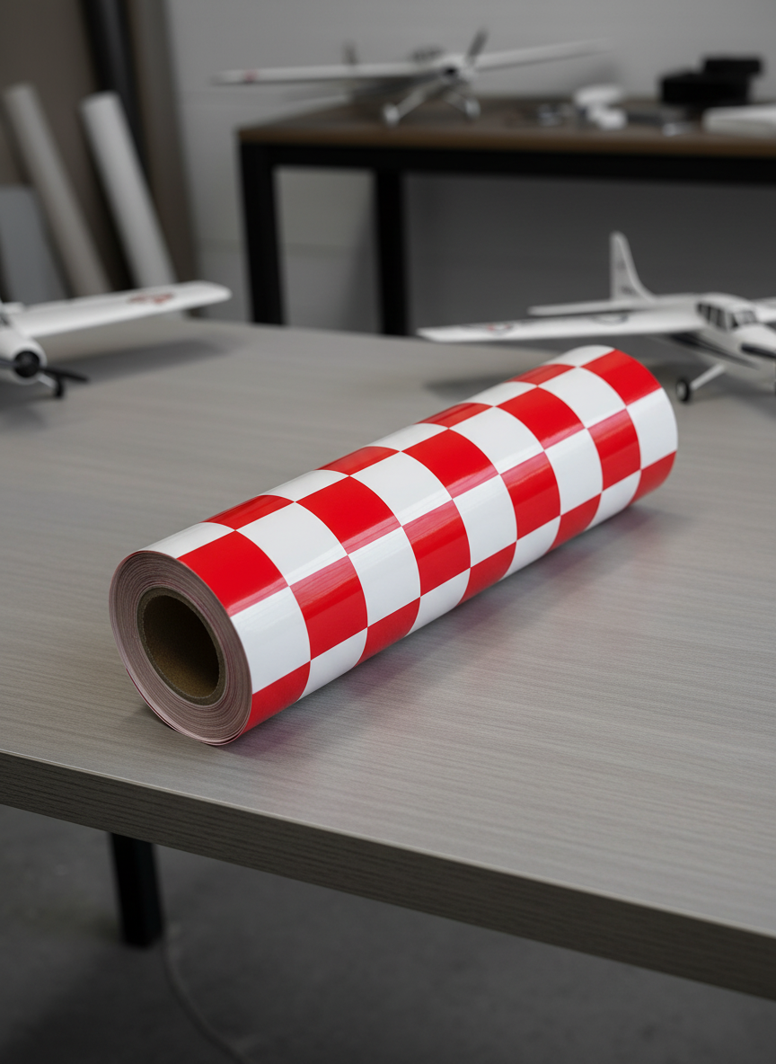 Миниатюра Пленка для обтяжки авиамоделей, клетка красно-белая, 638 мм 1