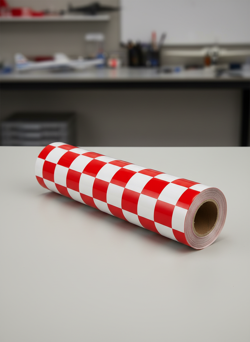 Миниатюра Пленка для обтяжки авиамоделей, клетка красно-белая, 638 мм 2