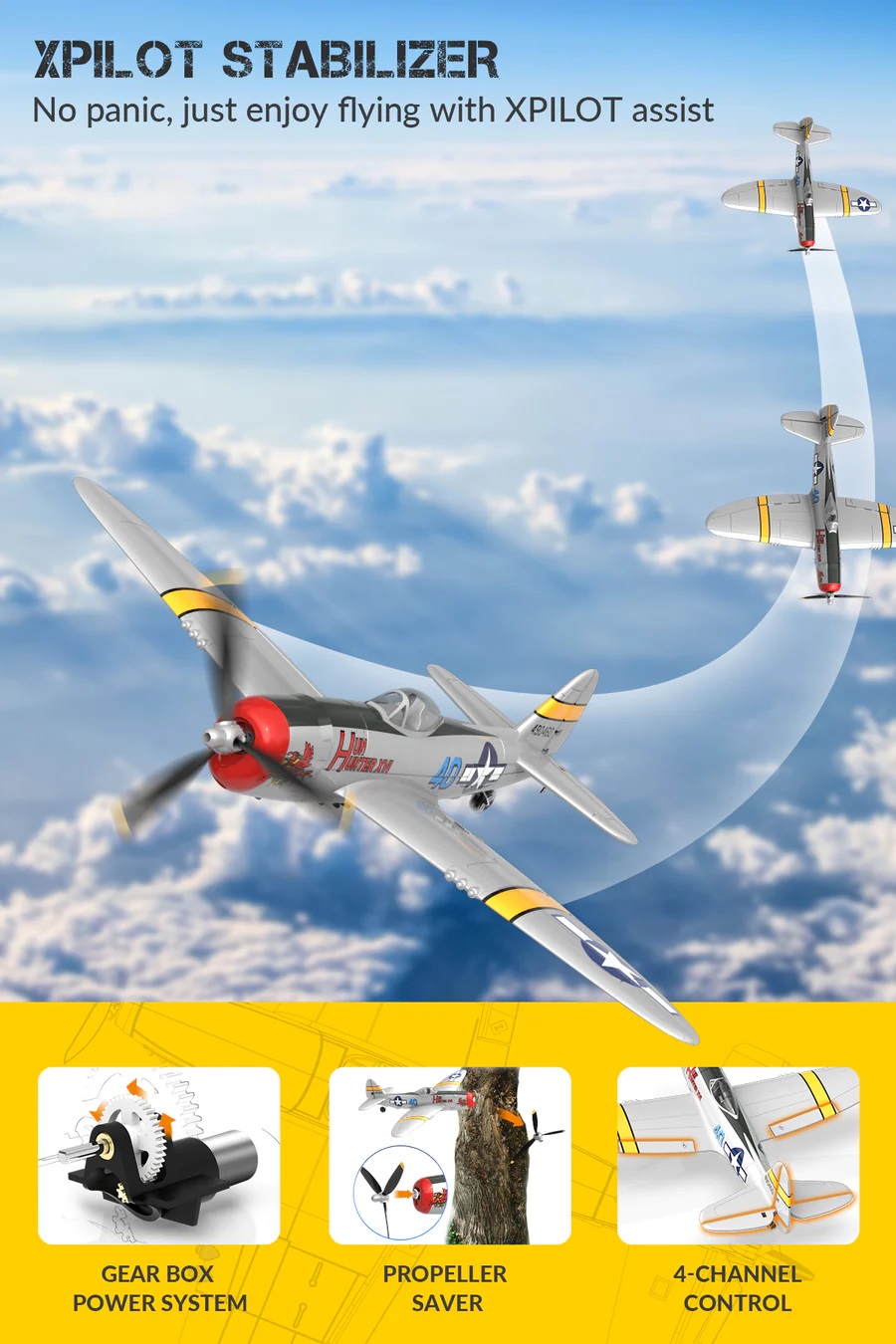 Миниатюра RC самолет VOLANTEXRC P47 Thunderbolt с гироскопом Xpilot для начинающих 761-16 6