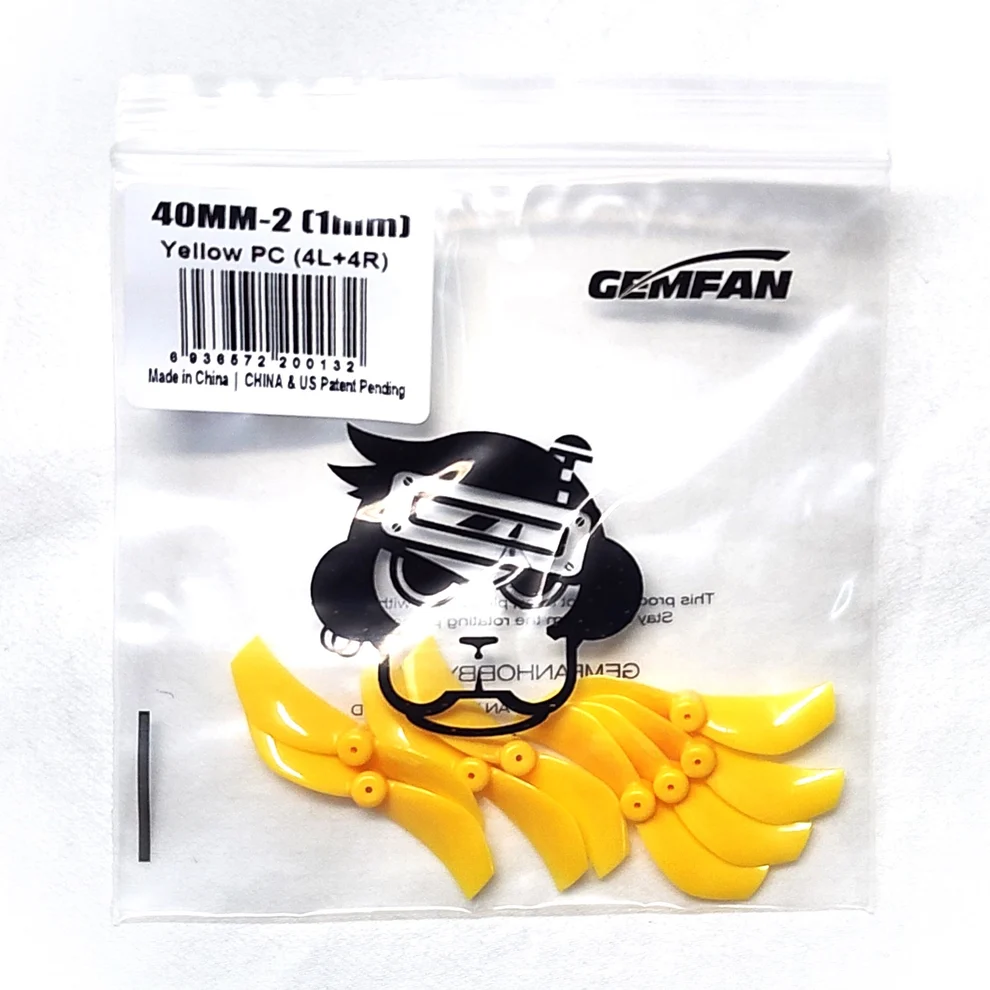 Миниатюра Пропеллер Gemfan 40мм 1,6" 1610 на вал 1mm 2-х лопастной (Yellow) 4 пары 2